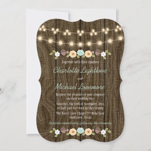 Invitation Ficelle turquoise du mariage rustique de gland (Devant)