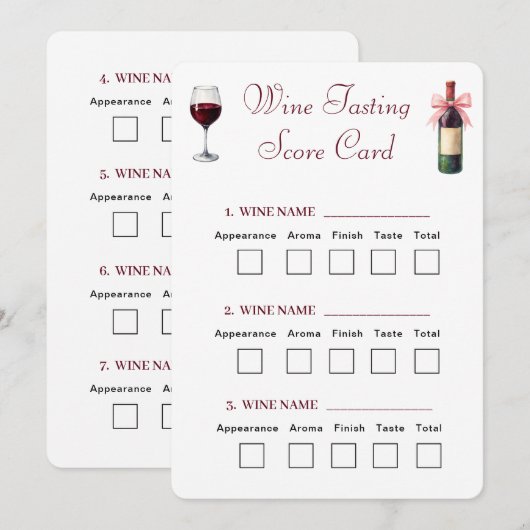Invitation Fiche de Dégustation de Vin Élégante (Devant / Derrière)