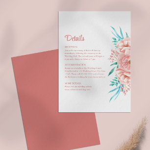 Invitation Fiche de détails sur le Mariage floral de Pêche et