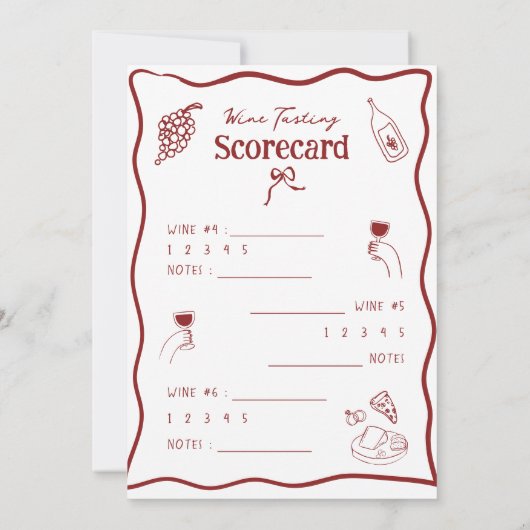 Invitation Fiche de notation de dégustation de vin dessinée à (Dos)