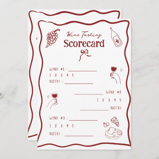 Invitation Fiche de notation de dégustation de vin dessinée à (Devant / Derrière)