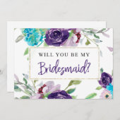 Invitation Fiche de proposition de Bridesmaid| Turquoise & Pu (Devant / Derrière)