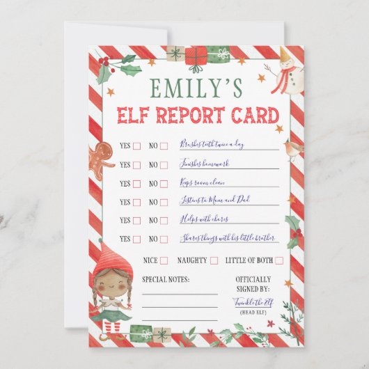 Invitation Fiche de rapport des elfes de Noël (Devant)