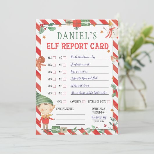 Invitation Fiche de rapport des elfes de Noël (Debout devant)