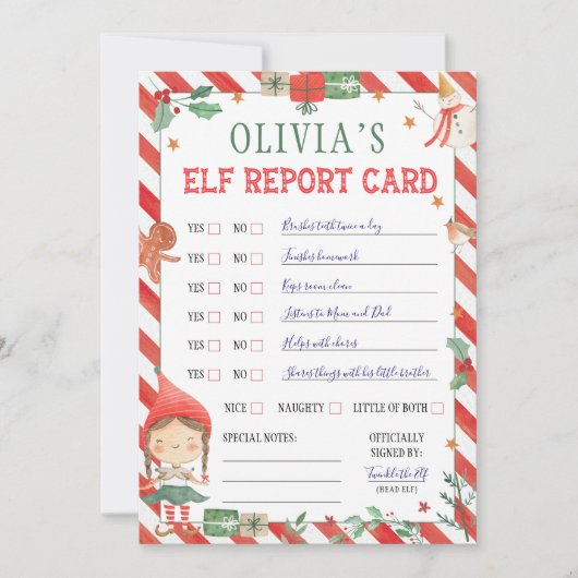 Invitation Fiche de rapport des elfes de Noël (Devant)