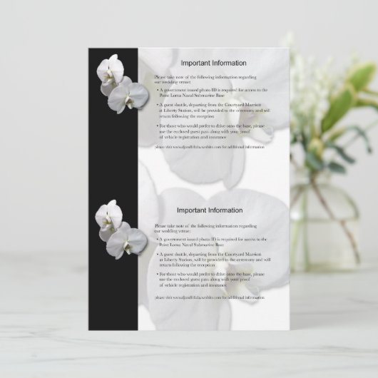 Invitation Fiche d'information sur les orchidées blanches 3 (Debout devant)