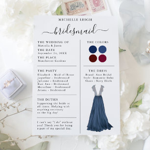 Invitation Fiche Info Bridesmaid Détails Marine & Bourgogne