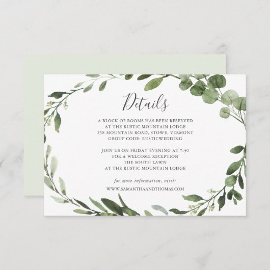 Invitation Fiche Mariage Foliage Green (Devant / Derrière)