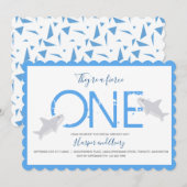 Invitation Fierce One Blue Twins Requin Animal Premier Annive (Devant / Derrière)