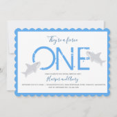 Invitation Fierce One Blue Twins Requin Animal Premier Annive (Devant)
