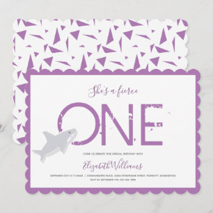 Invitation Fierce One Purple Requin Animal Premier Anniversai
