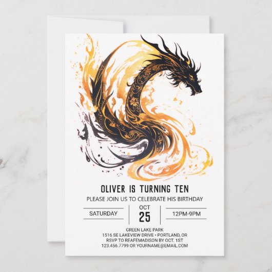 Invitation Fierce Roaring Fun Dragon Anniversaire (Devant)