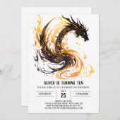 Invitation Fierce Roaring Fun Dragon Anniversaire (Devant / Derrière)