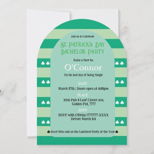 Invitation Fière et irlandaise St Patrick LGBTQ+ Bachelor Par (Dos)