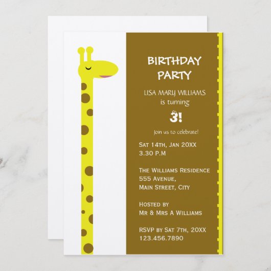 Invitation Fière Giraffe (Devant / Derrière)