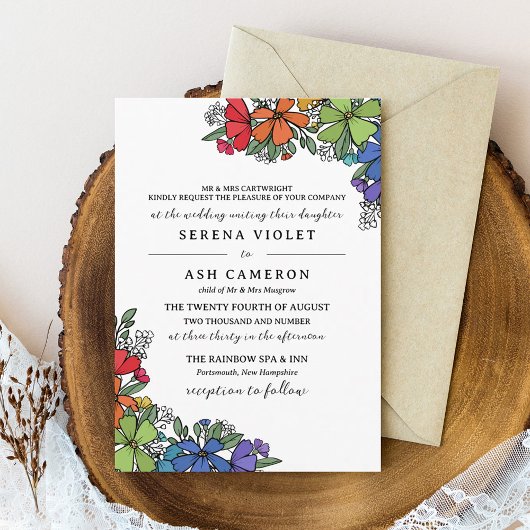 Invitation Fierté Fleurs arc-en-ciel Mariage LGBT officiel
