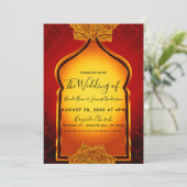Invitation Fiery Red Gold Royal Indian Arabe Mariage à thème (Debout devant)