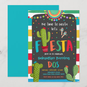 Invitation Fiesta 2e fête d'anniversaire Mexicaine Cactus Par