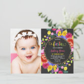 Invitation Fiesta anniversaire fille aquarelle florale photo (Debout devant)