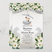 Invitation Fiesta Argent Fille Baptême Christening (Devant / Derrière)