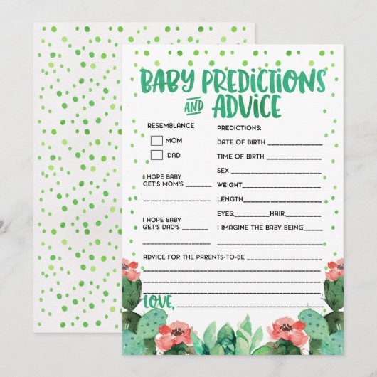 Invitation Fiesta Baby Predictions Conseil Baby shower Jeu (Devant / Derrière)
