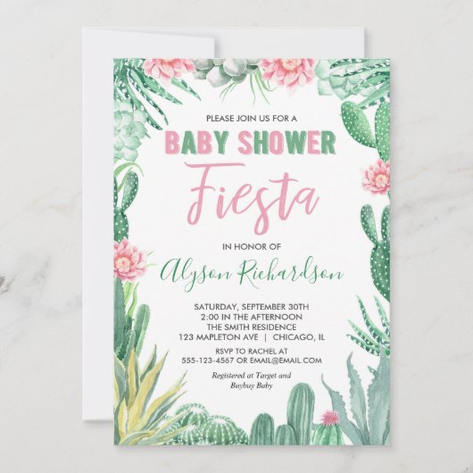 Invitation Fiesta baby shower cactus cinco de mayo (Devant)