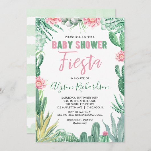 Invitation Fiesta baby shower cactus cinco de mayo (Devant / Derrière)