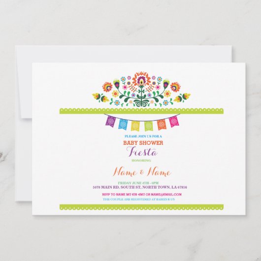 Invitation Fiesta Baby shower Floral mexicain Mexique Invitat (Devant)