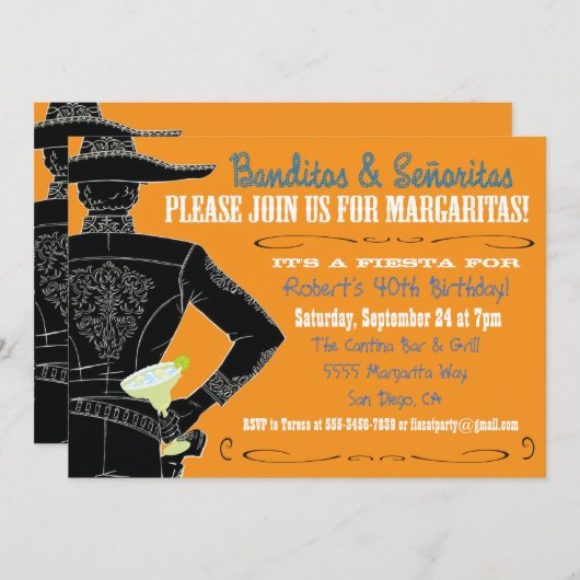 Invitation Fiesta Banditos, Senoritas & Margaritas (Devant / Derrière)