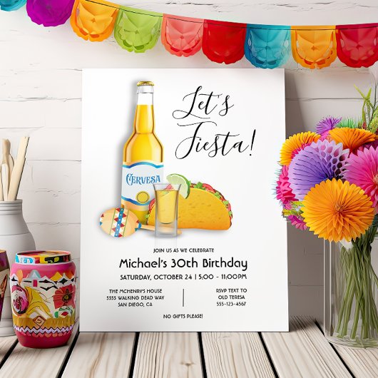 Invitation Fiesta Beer tequila shot taco Birthday Invit