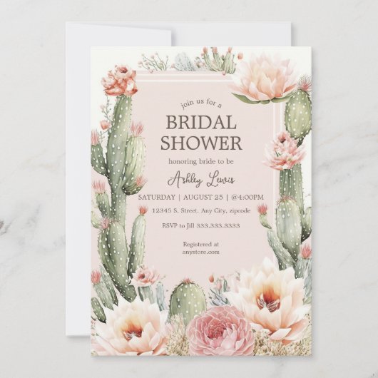 Invitation Fiesta Boho Cactus Fleurs Douche nuptiale (Devant)
