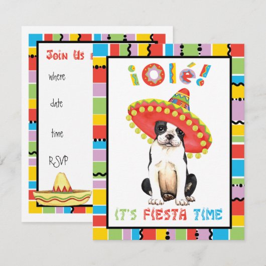 Invitation Fiesta Boston Terrier (Devant / Derrière)