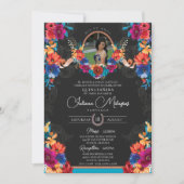 Invitation Fiesta Bright Floral et Serape Charro Quinceanera (Devant)