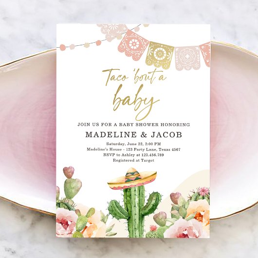 Invitation Fiesta Cactus Aquarelle Bébé Couples Douche Invit