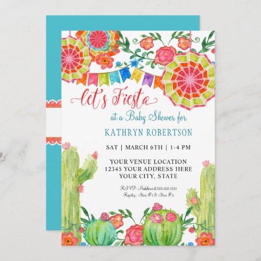 Invitation Fiesta Cactus Baby shower Garçon Banner Pennant (Devant / Derrière)