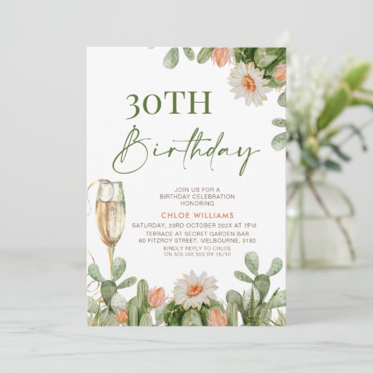 Invitation Fiesta Cactus Champagne Glass Anniversaire Invitat (Debout devant)