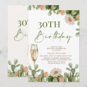 Invitation Fiesta Cactus Champagne Glass Anniversaire Invitat (Devant / Derrière)