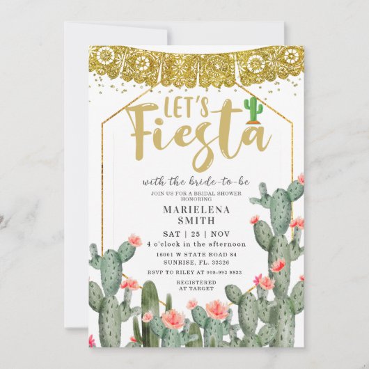 Invitation Fiesta Cactus Fête des mariées mexicaine (Devant)