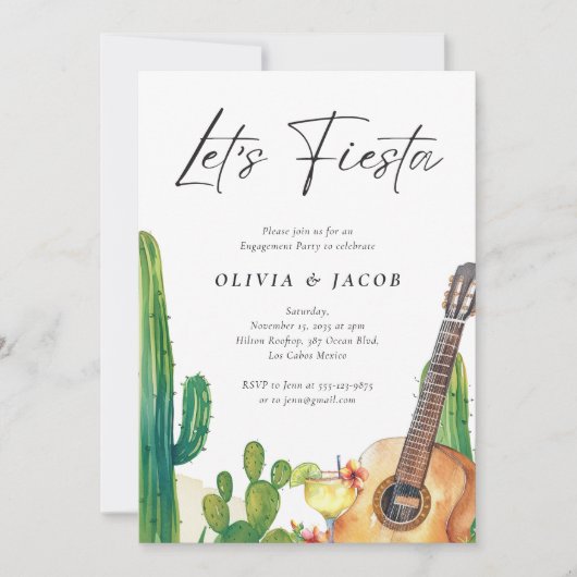 Invitation Fiesta Cactus Parti d'engagement mexicain (Devant)