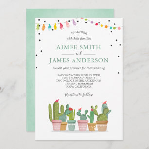 Invitation Fiesta Cactus Succulent Aquarelle Pastel Mariage