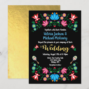 Invitation Fiesta Card Mariage mexicain Floral Gold Foil