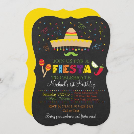 Invitation Fiesta Chalkboard anniversaire (Devant / Derrière)