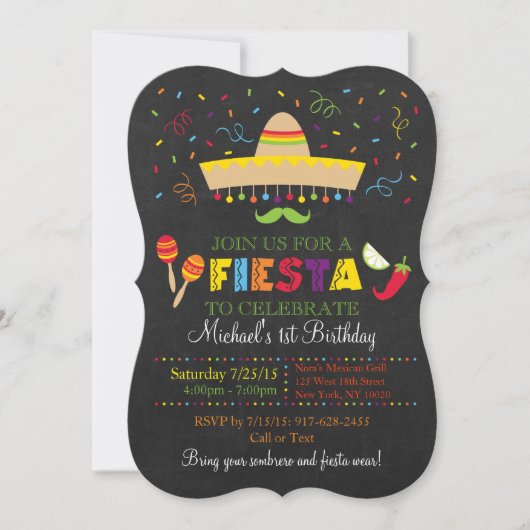 Invitation Fiesta Chalkboard anniversaire (Devant)