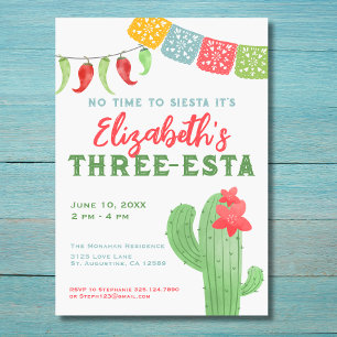 Invitation Fiesta Colorful Cactus Trois-esta Anniversaire