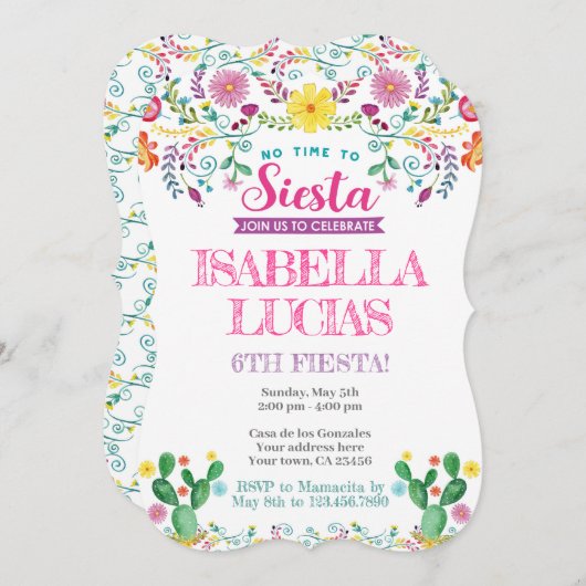 Invitation Fiesta, cumpleaños de Cinco de Mayo (Devant / Derrière)