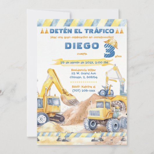 Invitation Fiesta de Construction Editable 3 Ans (Devant)