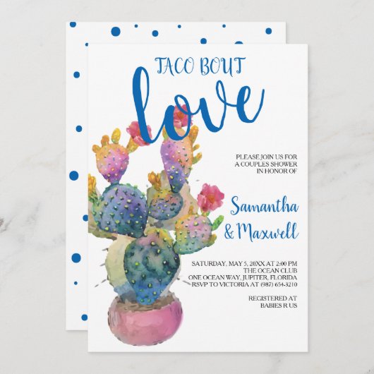 Invitation Fiesta de fête de douche de couples de cactus (Devant / Derrière)