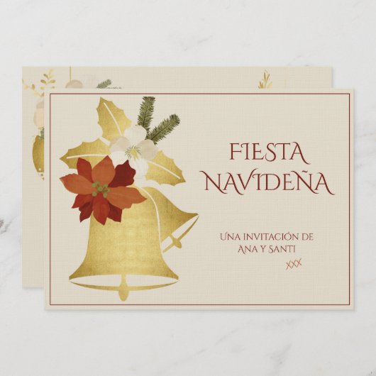 Invitation Fiesta de Navidad Elegante Decorada (Devant / Derrière)