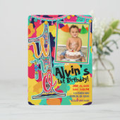 Invitation Fiesta de peinture colorée UNO 1er anniversaire de (Debout devant)