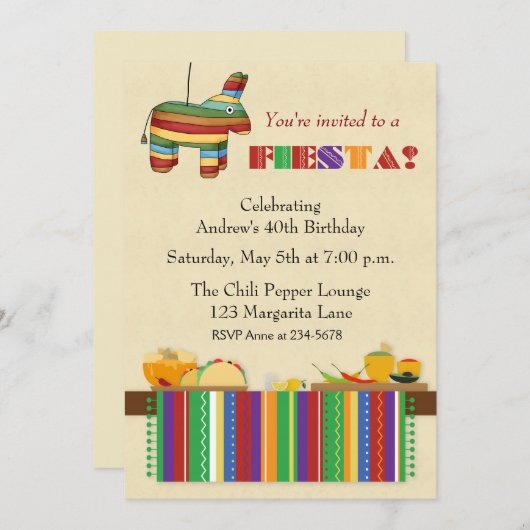 Invitation Fiesta de Tableau de taco (Devant / Derrière)